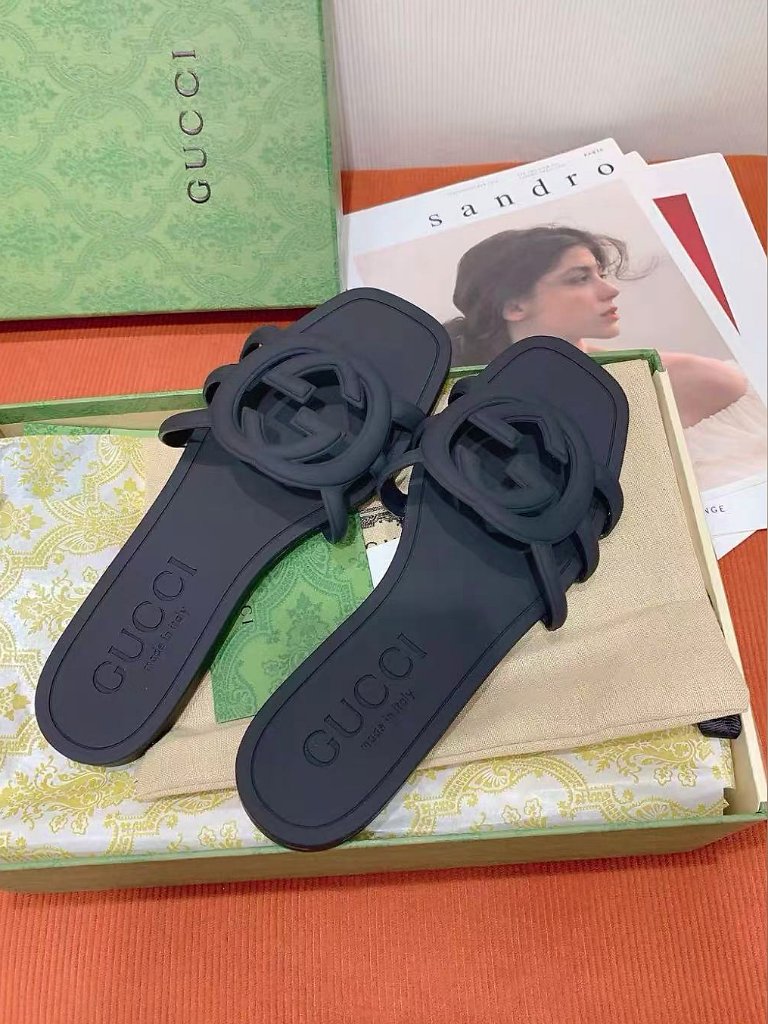 Gucci Double G Black Flat Slide Sandals